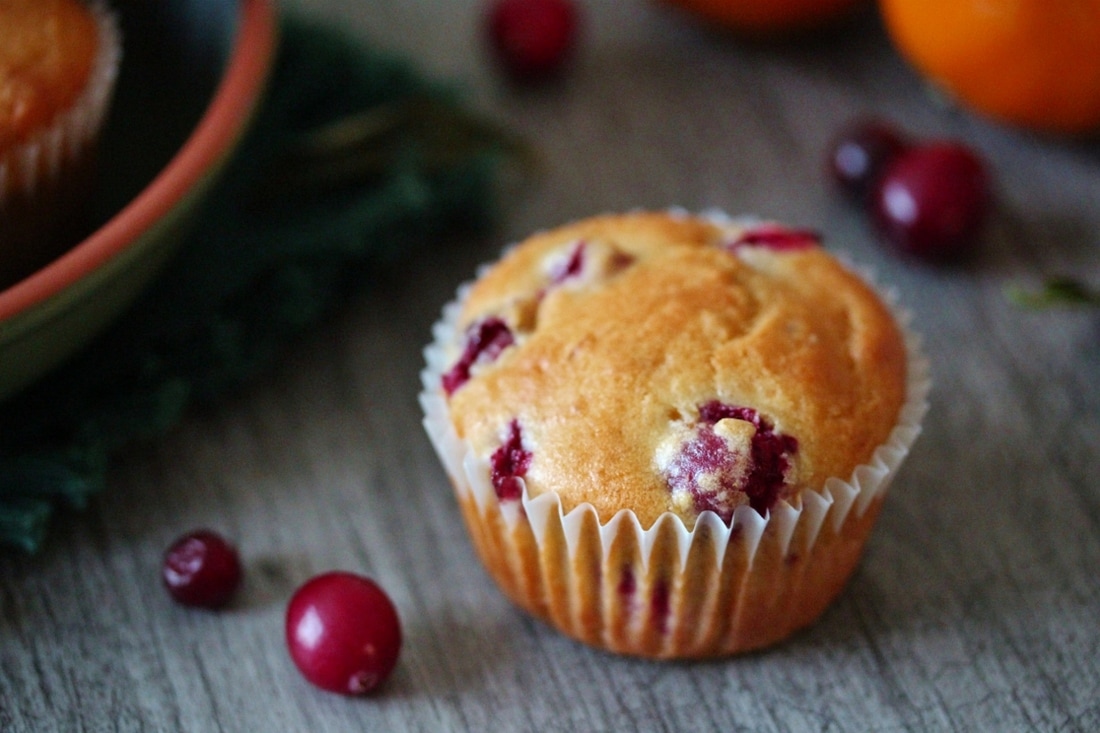 A Zesty Cranberry Orange Muffin ready to eat.