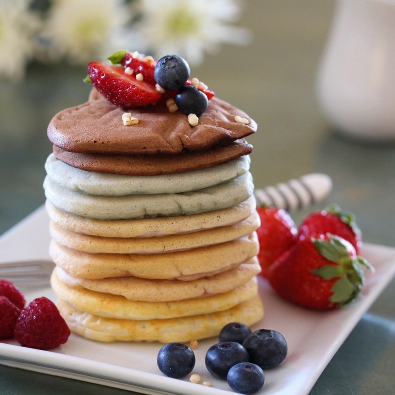 A delicious stack of heart-shaped sweetheart pancakes