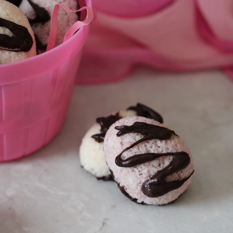 Homemade Coconut Delights Easter eggs with a chocolate drizzle! 